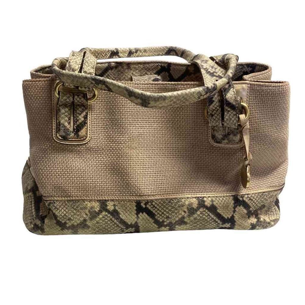 BRAHMIN Canvas & Snakeskin Handbag Satchel Tote Purse 13X6X8